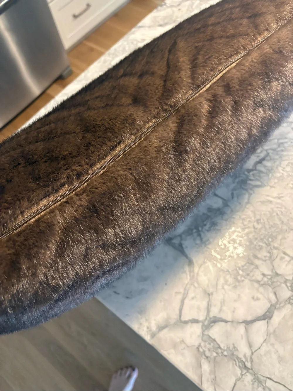 New Hunter Lux Faux Fur Accent large lumbar Pillow in Dark Brown